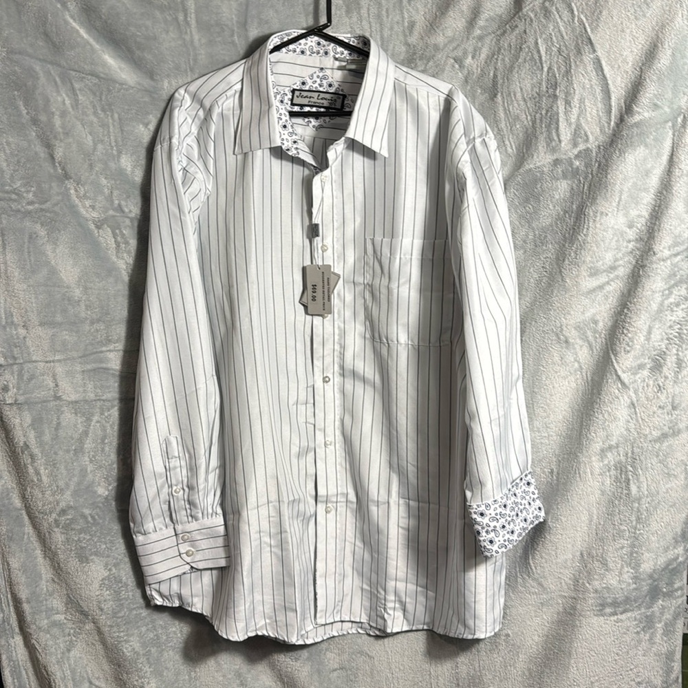Men’s 3x dress shirt‎ NWT Jean Louis France white blue strips contrast accents